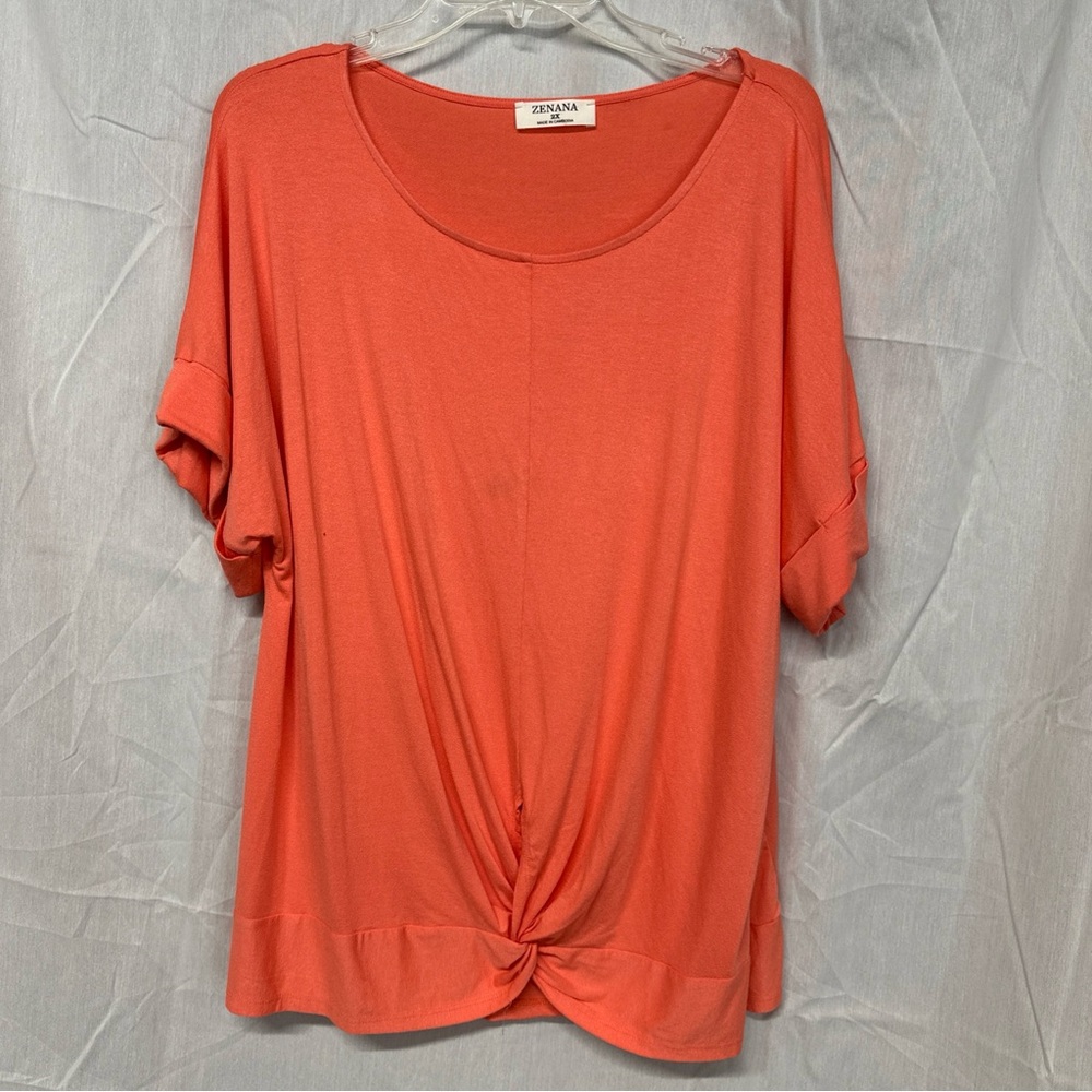 Zenana Outfitters Coral Knot-Front Short Sleeve Top